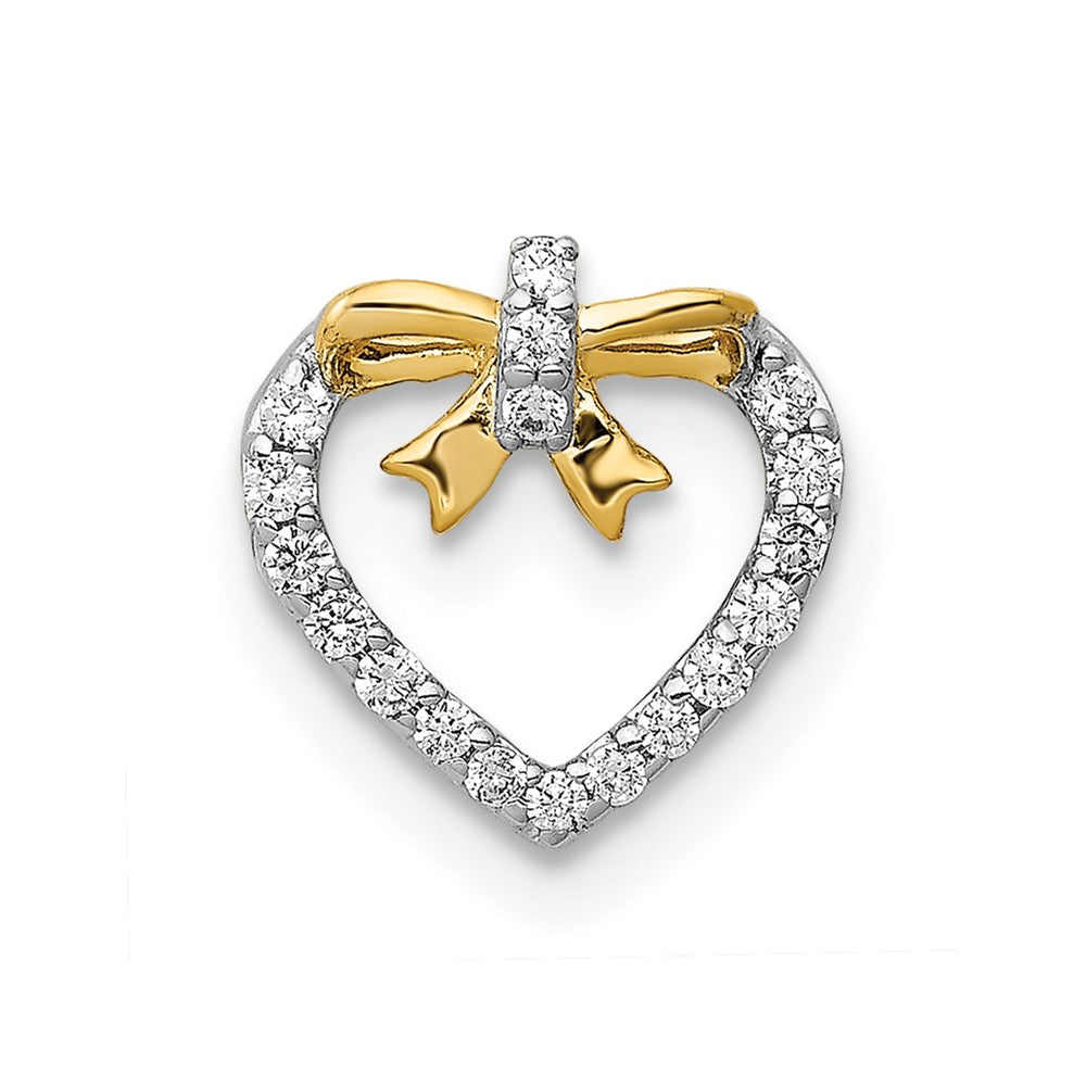 14K Weißgold mit Gelb Rhod Poliert 1/10ct. Echt Diamant Herz mit Schleife Kette Anhänger