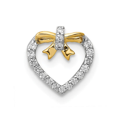 14K Weißgold mit Gelb Rhod Poliert 1/10ct. Echt Diamant Herz mit Schleife Kette Anhänger