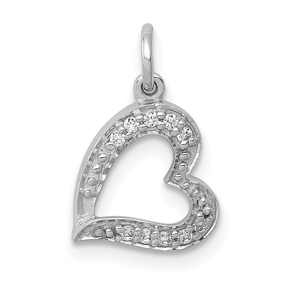 14K Weißgold Herz-Charm gebogen mit 0,05 ct. echtem Diamant