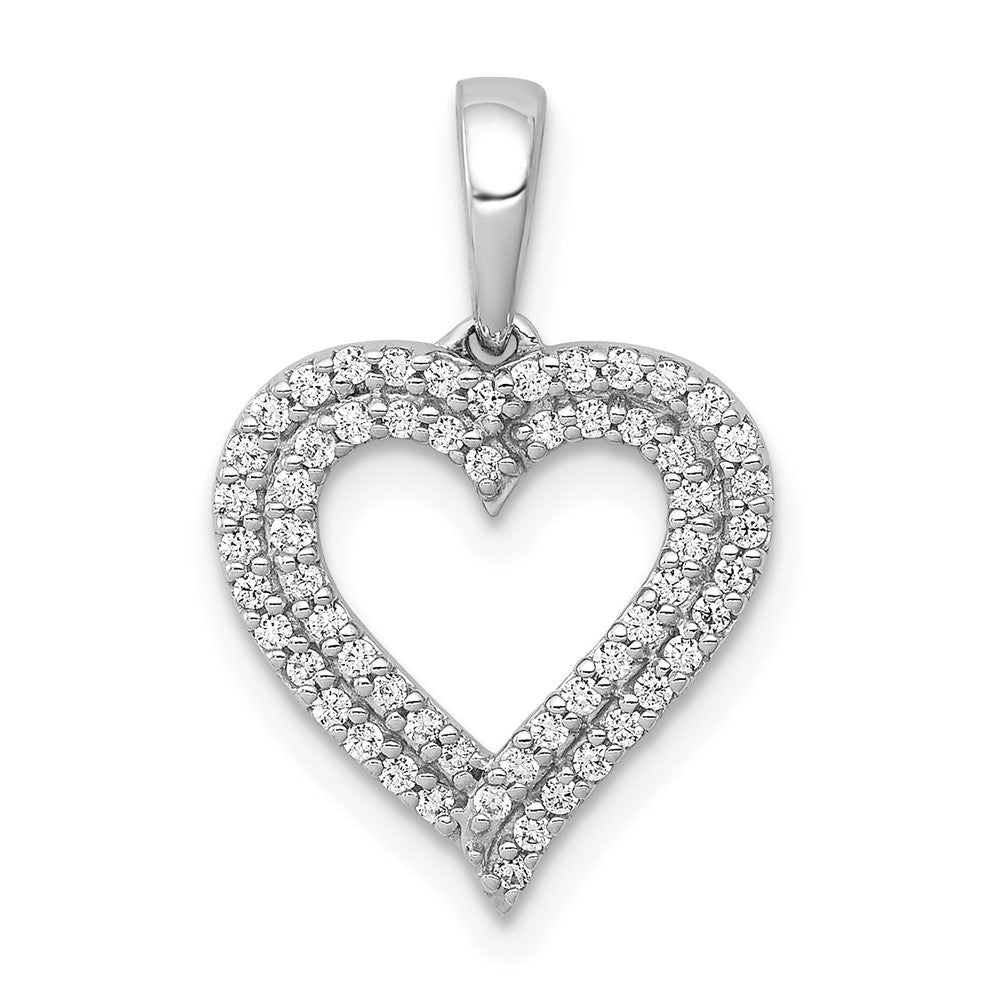 14 Karat Weißgold Anhänger mit 0,25 ct. echten Diamanten, zweireihiges Herz