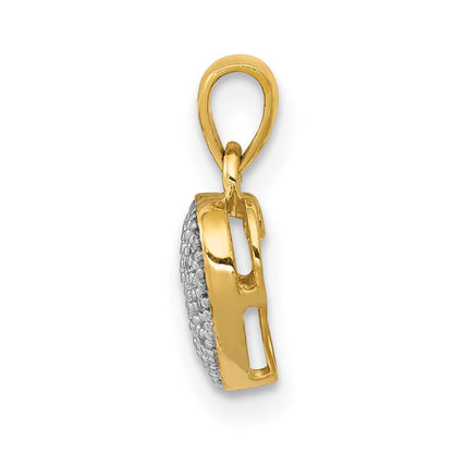 14K Gelbgold-Herzanhänger mit echtem Diamant und Weißrhodinierung