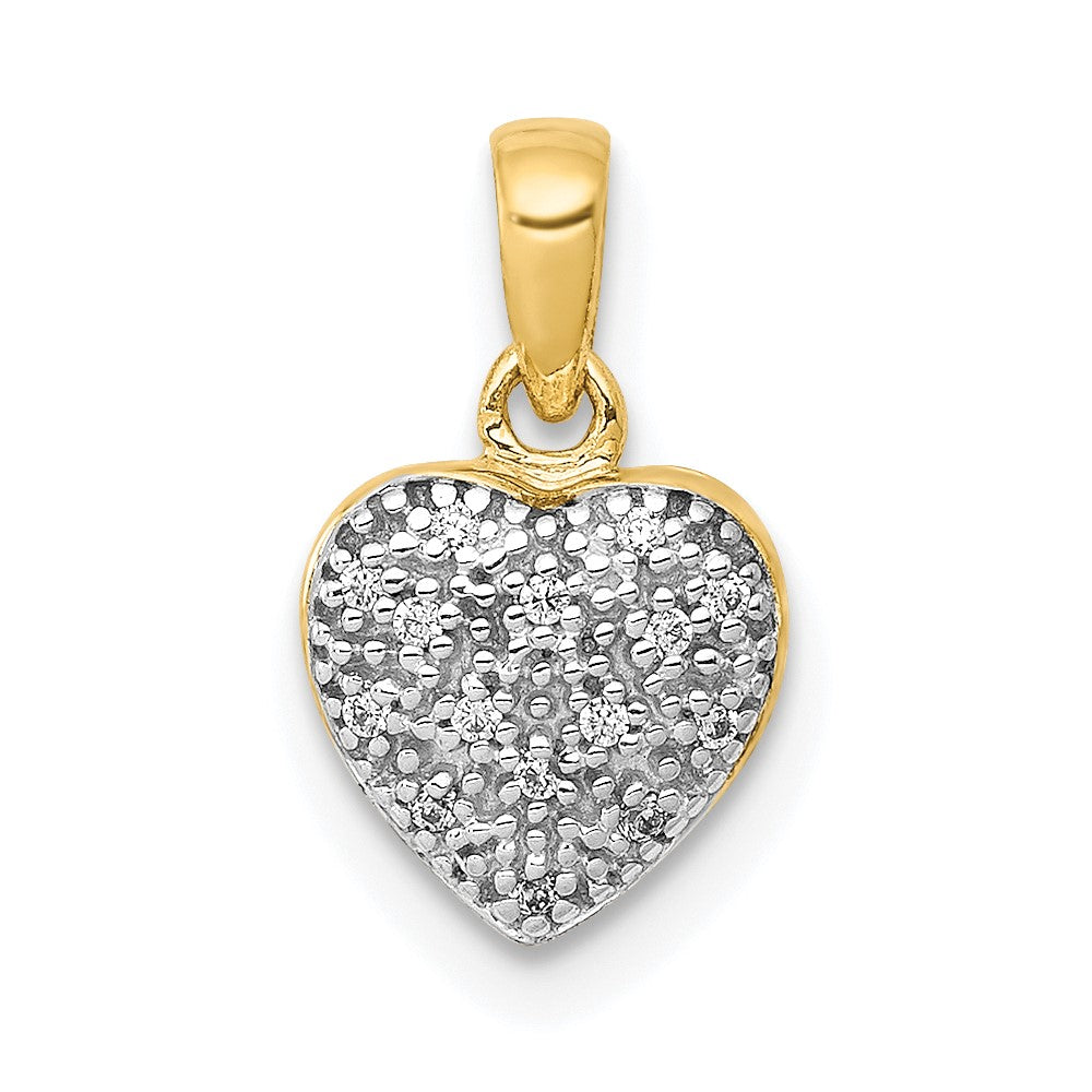 14K Gelbgold-Herzanhänger mit echtem Diamant und Weißrhodinierung