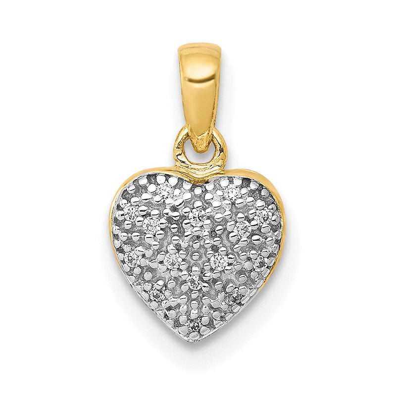 14K Gelbgold-Herzanhänger mit echtem Diamant und Weißrhodinierung