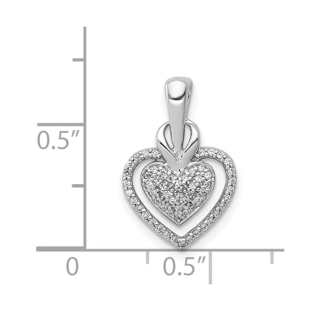 14K Weißgold 1/5ct. Echt Diamant Fantasie Doppelt Herz Kette Anhänger