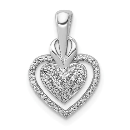 14K Weißgold 1/5ct. Echt Diamant Fantasie Doppelt Herz Kette Anhänger