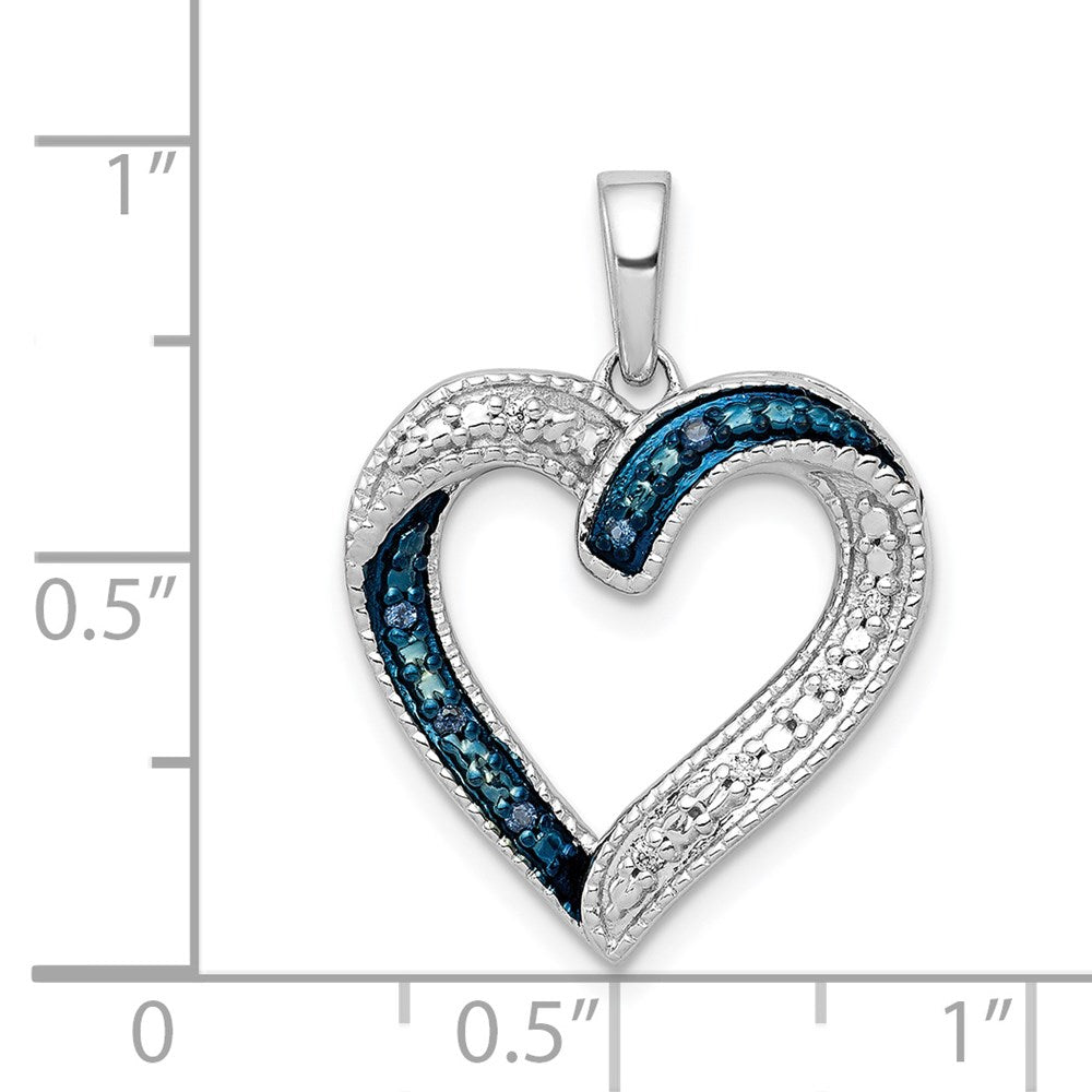 14K Weißgold Herzanhänger mit 0,05 ct. blauen und weißen echten Diamanten