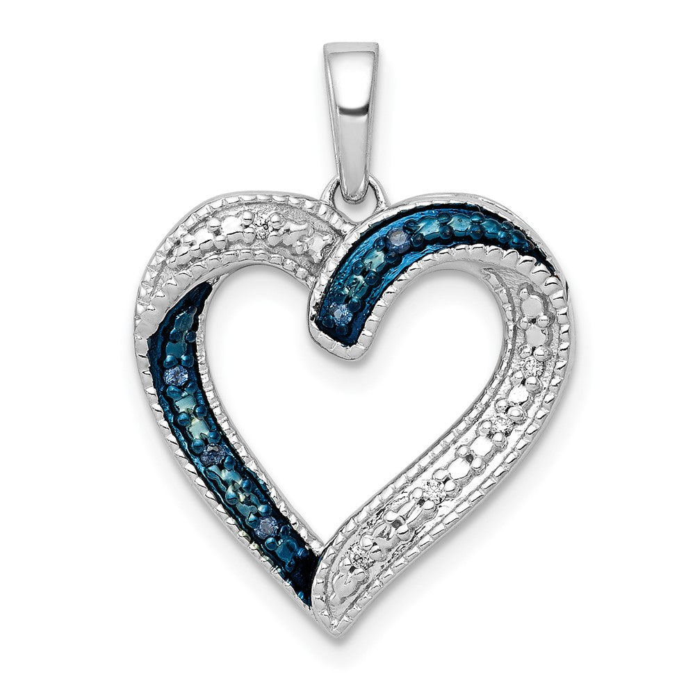 14K Weißgold Herzanhänger mit 0,05 ct. blauen und weißen echten Diamanten