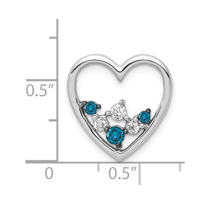 14K Weißgold 1/4ct. Blau und Weiß Echt Diamant Herz Kette Anhänger