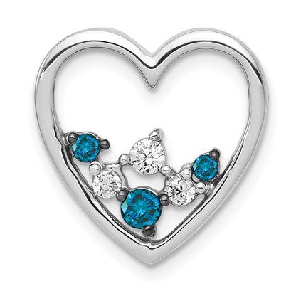 14K Weißgold 1/4ct. Blau und Weiß Echt Diamant Herz Kette Anhänger