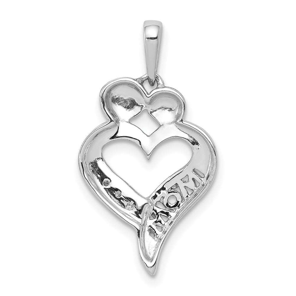 14K Weißgold Anhänger "MOM" Herz mit echten Diamanten