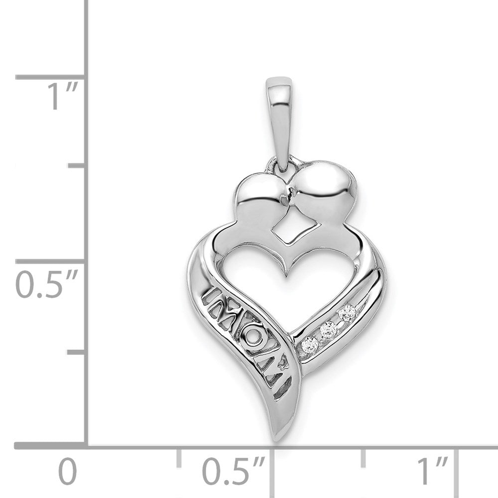 14K Weißgold Anhänger "MOM" Herz mit echten Diamanten