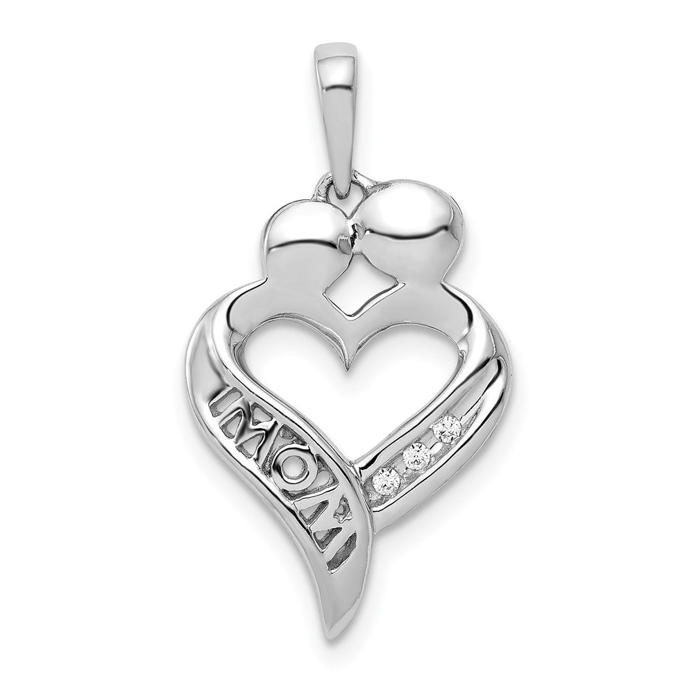 14K Weißgold Anhänger "MOM" Herz mit echten Diamanten