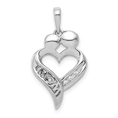 14K Weißgold Anhänger "MOM" Herz mit echten Diamanten