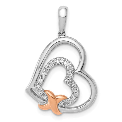 14K Weiß- und Roségold Anhänger „Verschlungene Herzen“ mit 0,067 ct. echten Diamanten