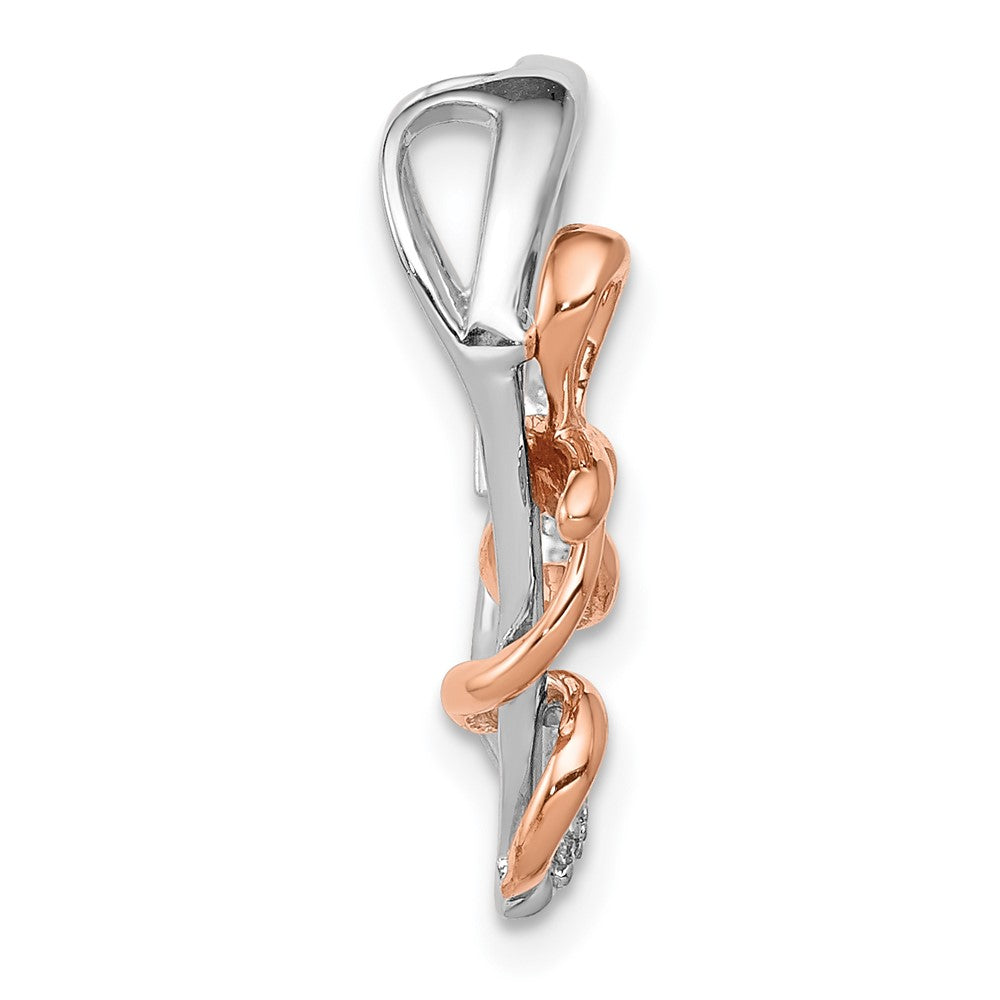 14K Weiß und Roségold Echt Diamant Poliert Herz mit Schleife Kette Anhänger