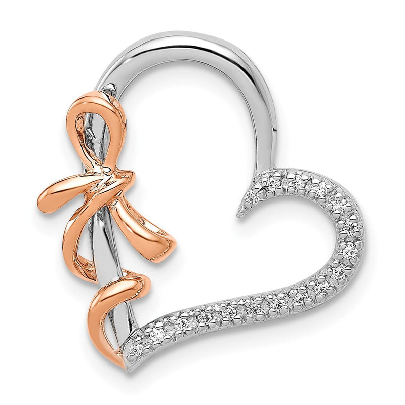 14K Weiß und Roségold Echt Diamant Poliert Herz mit Schleife Kette Anhänger