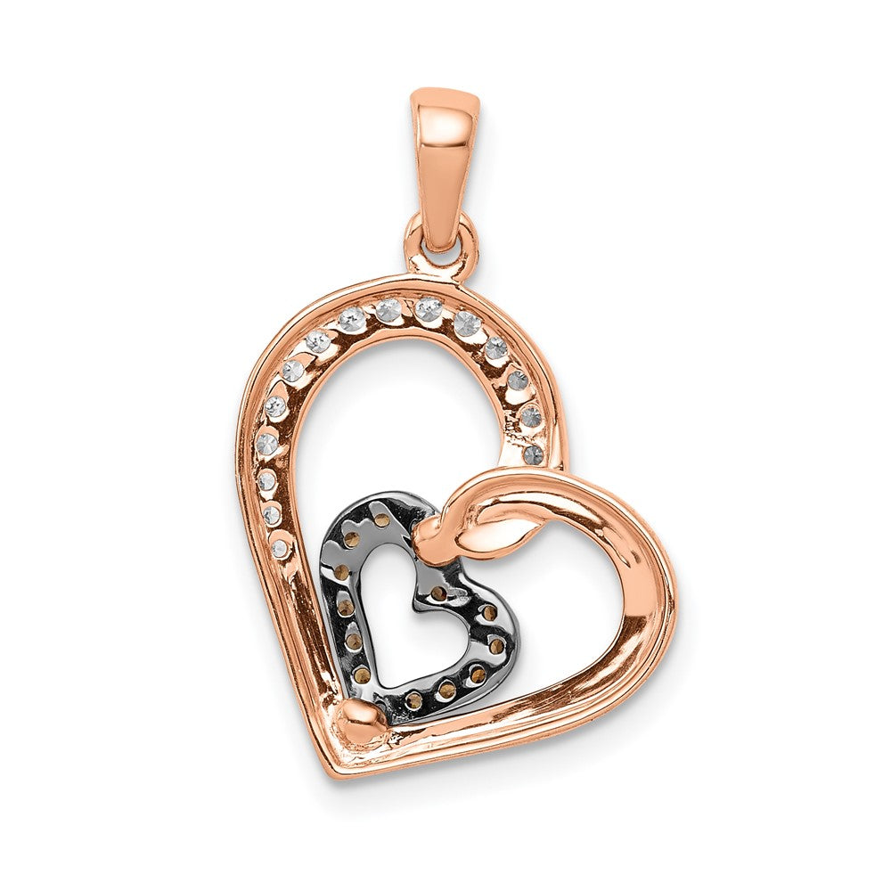 14K Roségold Anhänger mit Herzen aus Champagner- und Weiß-Diamanten (echt)