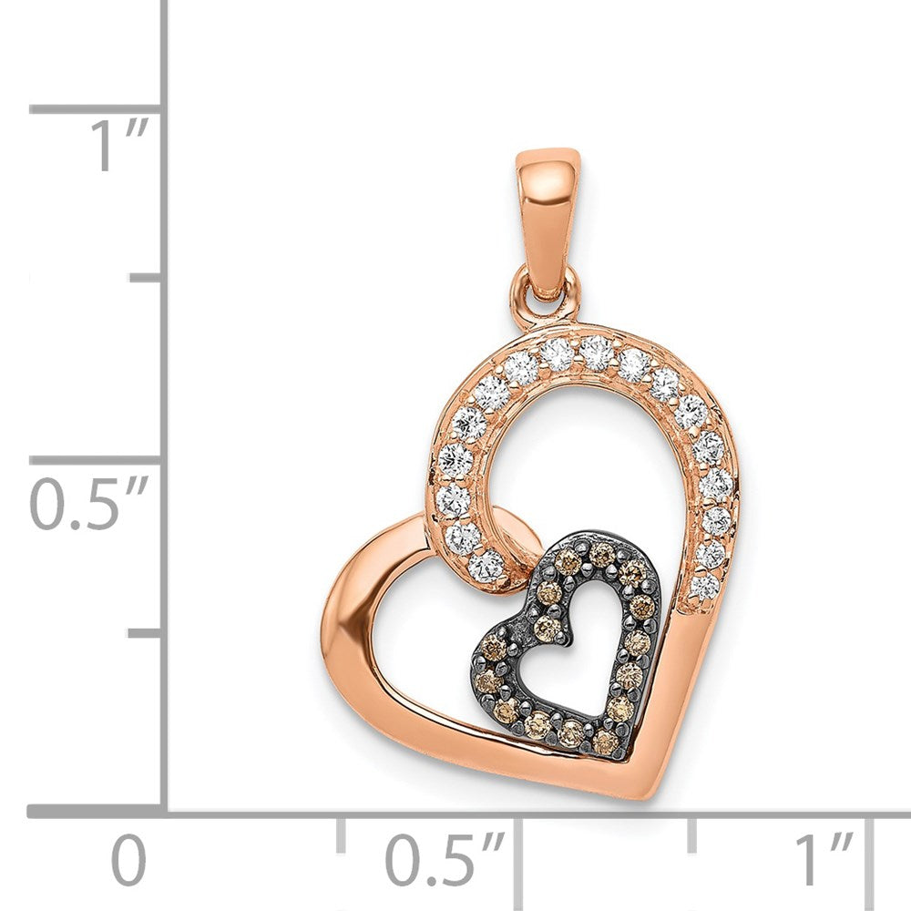 14K Roségold Anhänger mit Herzen aus Champagner- und Weiß-Diamanten (echt)