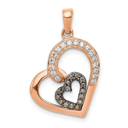 14K Roségold Anhänger mit Herzen aus Champagner- und Weiß-Diamanten (echt)