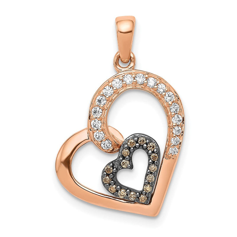 14K Roségold Anhänger mit Herzen aus Champagner- und Weiß-Diamanten (echt)