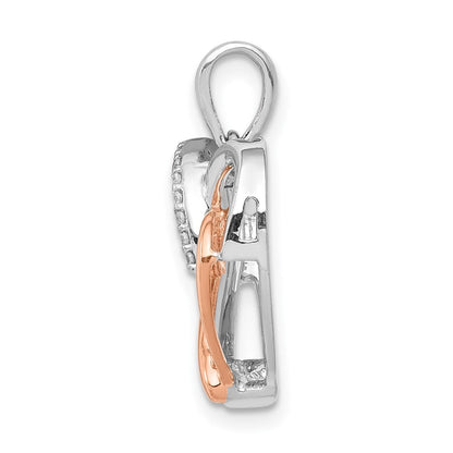 14K Weiß- und Roségold Doppelherz-Anhänger mit 0,05 ct. echtem Diamant