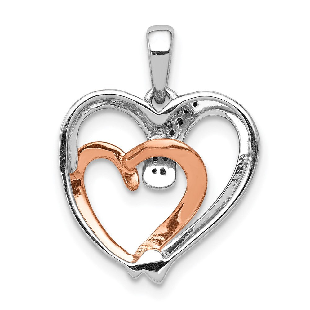 14K Weiß- und Roségold Doppelherz-Anhänger mit 0,05 ct. echtem Diamant