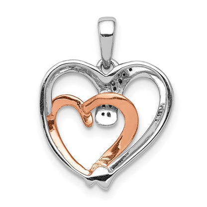14K Weiß- und Roségold Doppelherz-Anhänger mit 0,05 ct. echtem Diamant