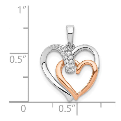 14K Weiß- und Roségold Doppelherz-Anhänger mit 0,05 ct. echtem Diamant