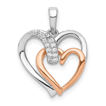 14K Weiß- und Roségold Doppelherz-Anhänger mit 0,05 ct. echtem Diamant