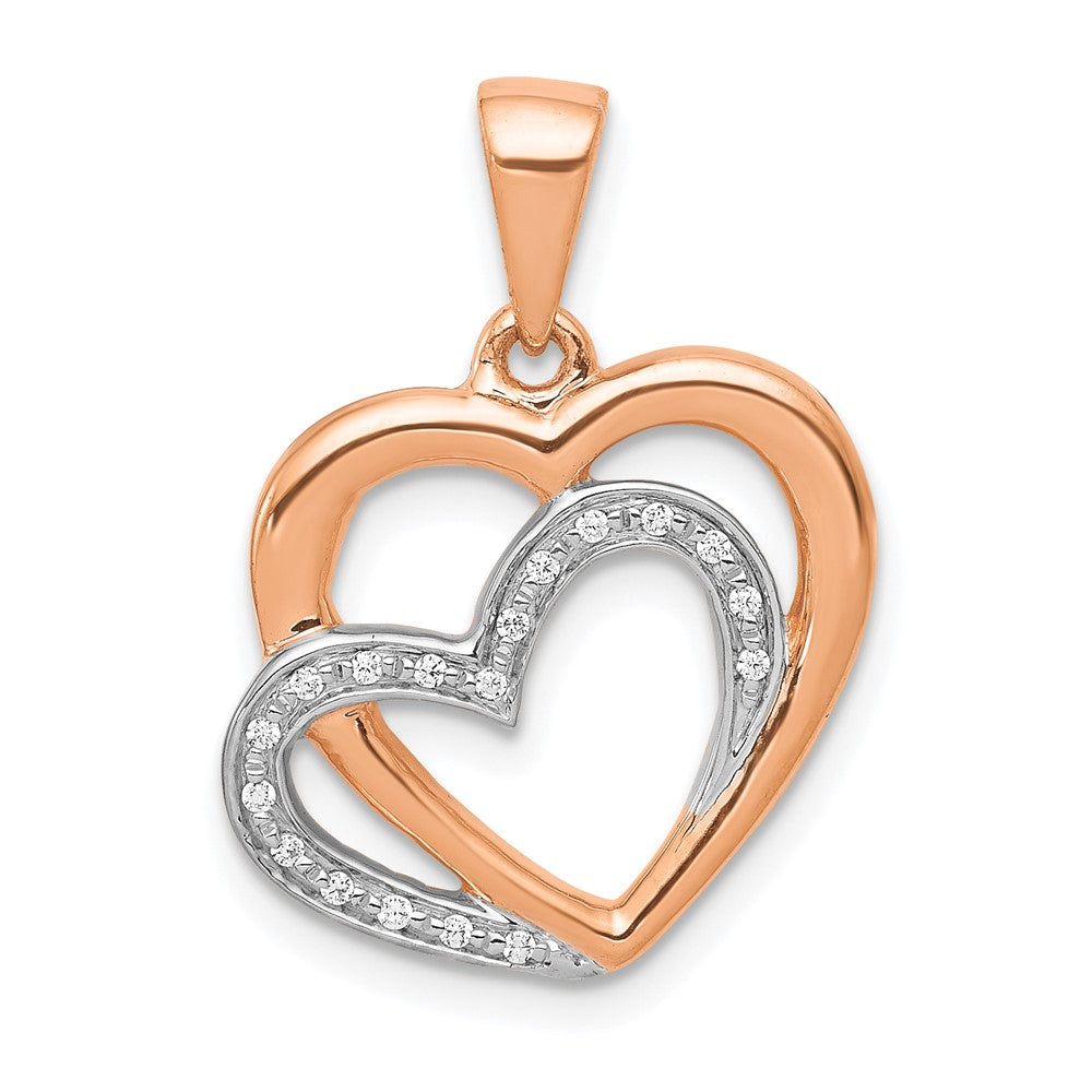 14K Roségold mit Rhodium-Beschichtung Diamant-Anhänger „Verschlungene Herzen“