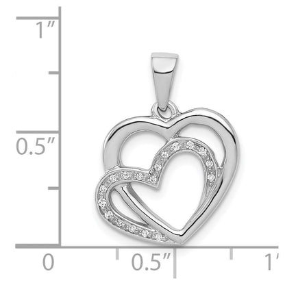 14K Weißgold Anhänger mit verschlungenen Herzen und echten Diamanten