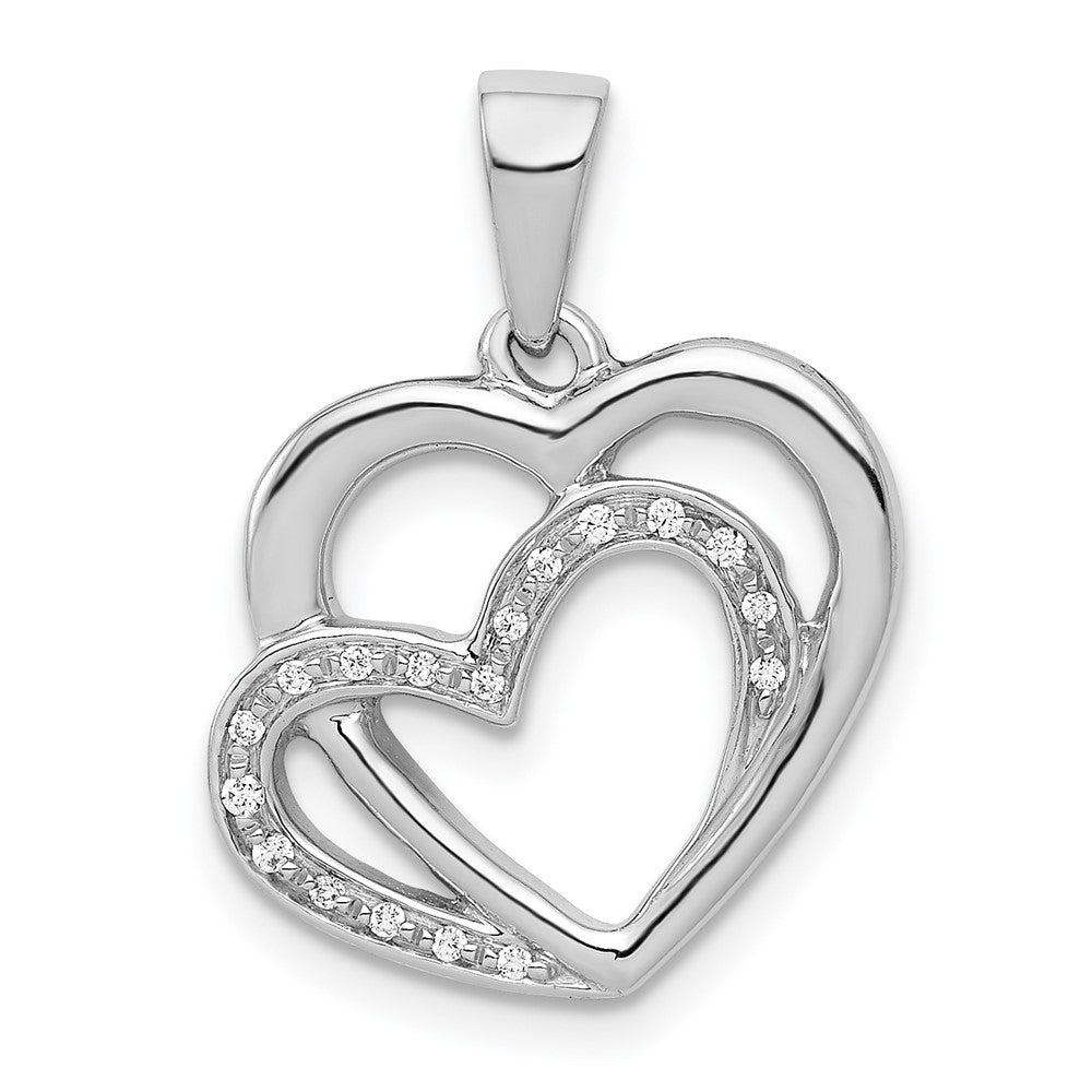 14K Weißgold Anhänger mit verschlungenen Herzen und echten Diamanten