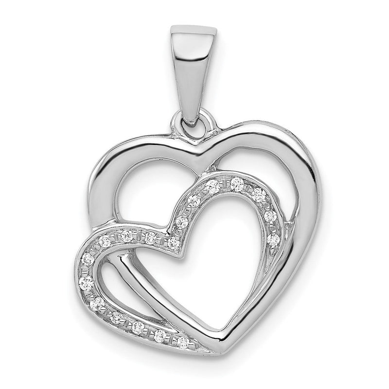 14K Weißgold Anhänger mit verschlungenen Herzen und echten Diamanten