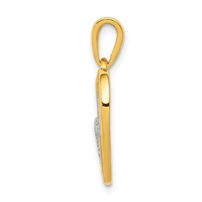 14K Gelbgold mit Rhodium echter Diamant Verschlungene Herzen Anhänger