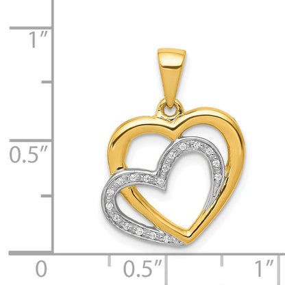 14K Gelbgold mit Rhodium echter Diamant Verschlungene Herzen Anhänger