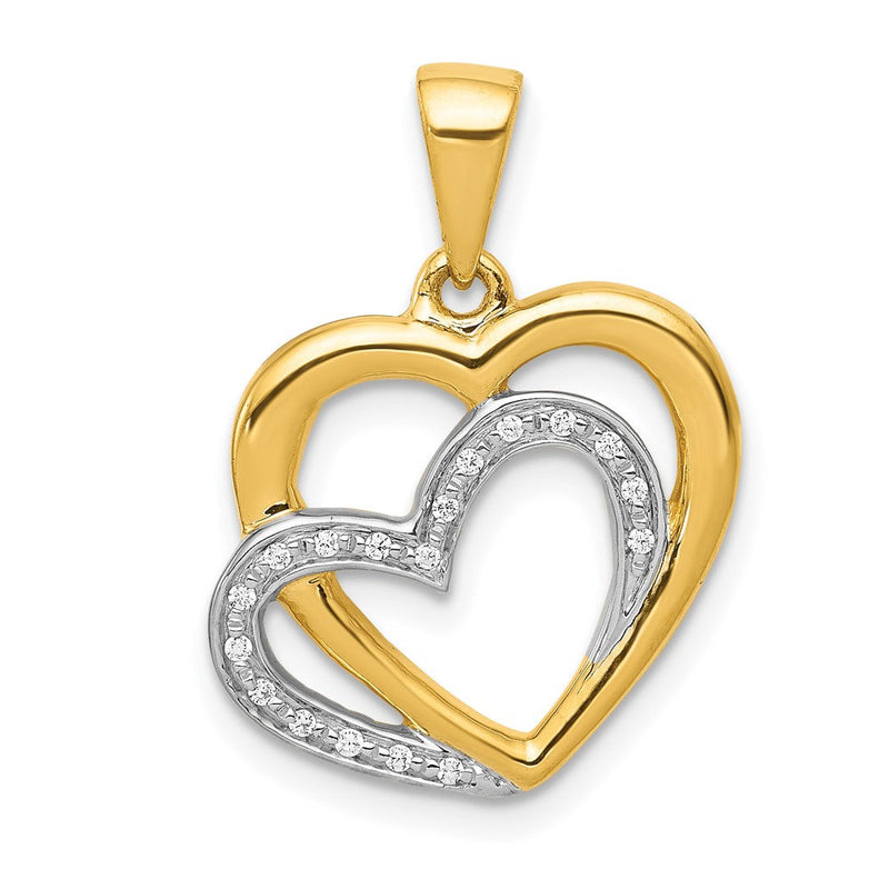 14K Gelbgold mit Rhodium echter Diamant Verschlungene Herzen Anhänger
