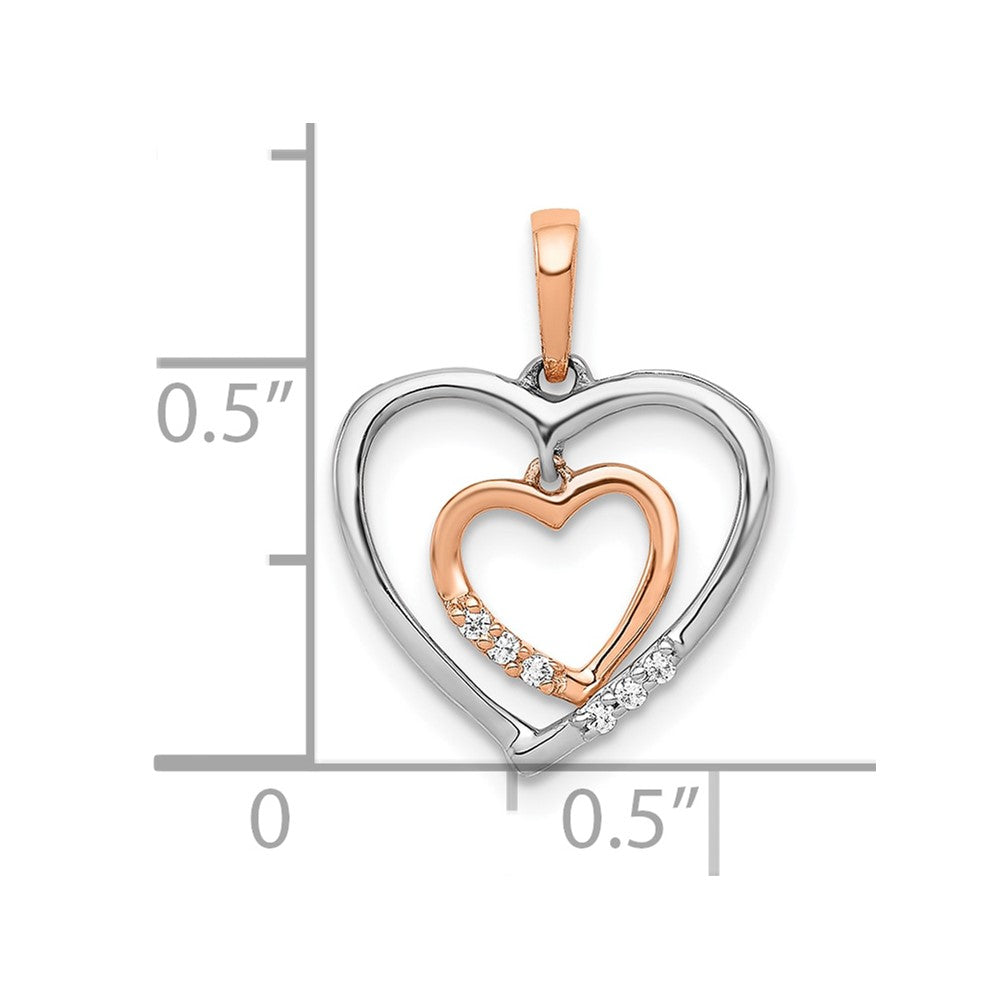 10K Bicolor 10kt Weiß mit Roségold Herz Charm Diamant Anhänger