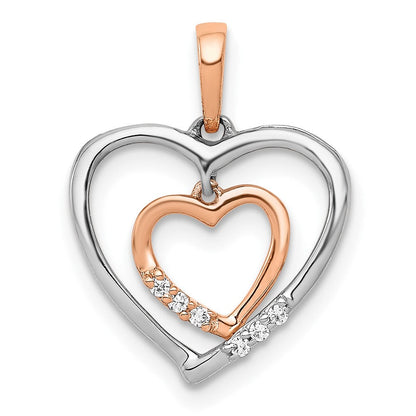 10K Bicolor 10kt Weiß mit Roségold Herz Charm Diamant Anhänger
