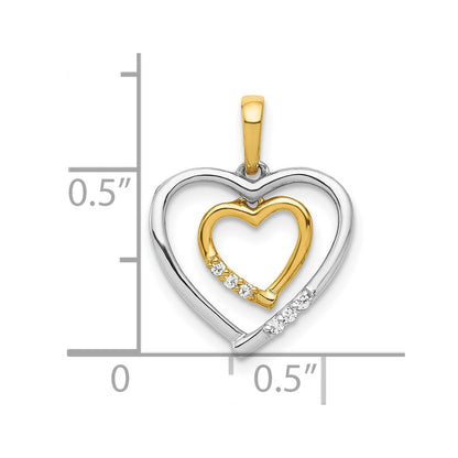 10K Bicolor 10kt Weiß mit Gelbgold Herz Charm Diamant Anhänger