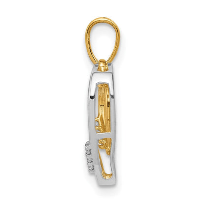 Herz-Charm aus 14kt Weißgold mit Gelbgold, Herzanhänger mit echtem Diamant