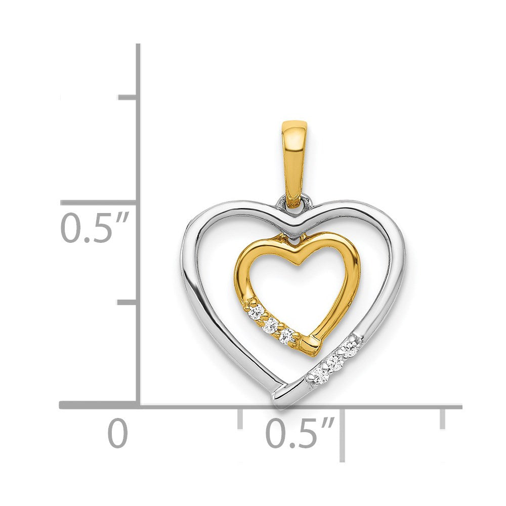 Herz-Charm aus 14kt Weißgold mit Gelbgold, Herzanhänger mit echtem Diamant