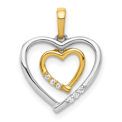 Herz-Charm aus 14kt Weißgold mit Gelbgold, Herzanhänger mit echtem Diamant