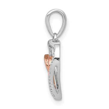 14 Karat Weiß- und Roségold Anhänger mit doppelten Herzen und 0,05 ct. echten Diamanten