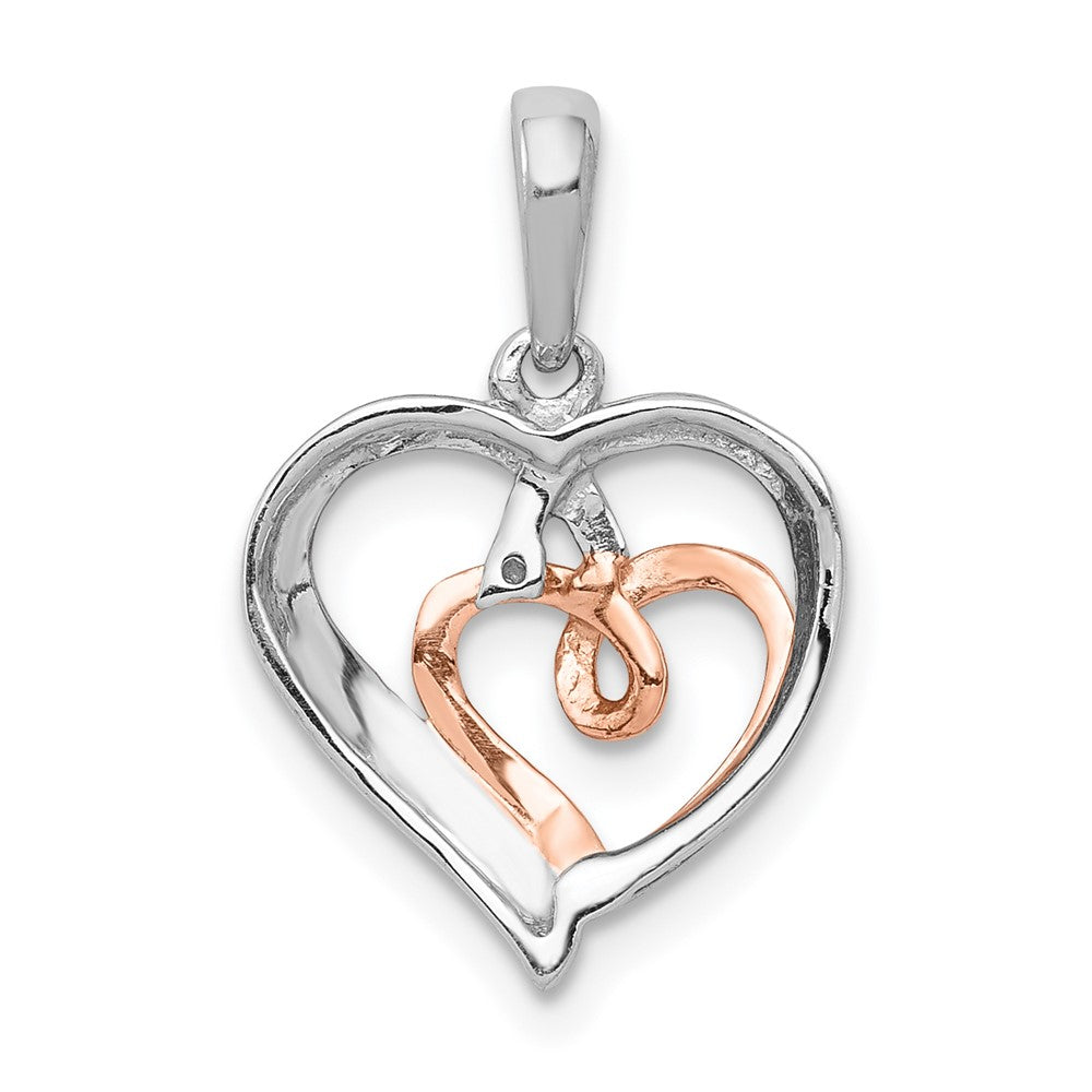 14 Karat Weiß- und Roségold Anhänger mit doppelten Herzen und 0,05 ct. echten Diamanten