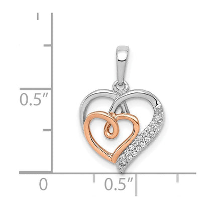 14 Karat Weiß- und Roségold Anhänger mit doppelten Herzen und 0,05 ct. echten Diamanten