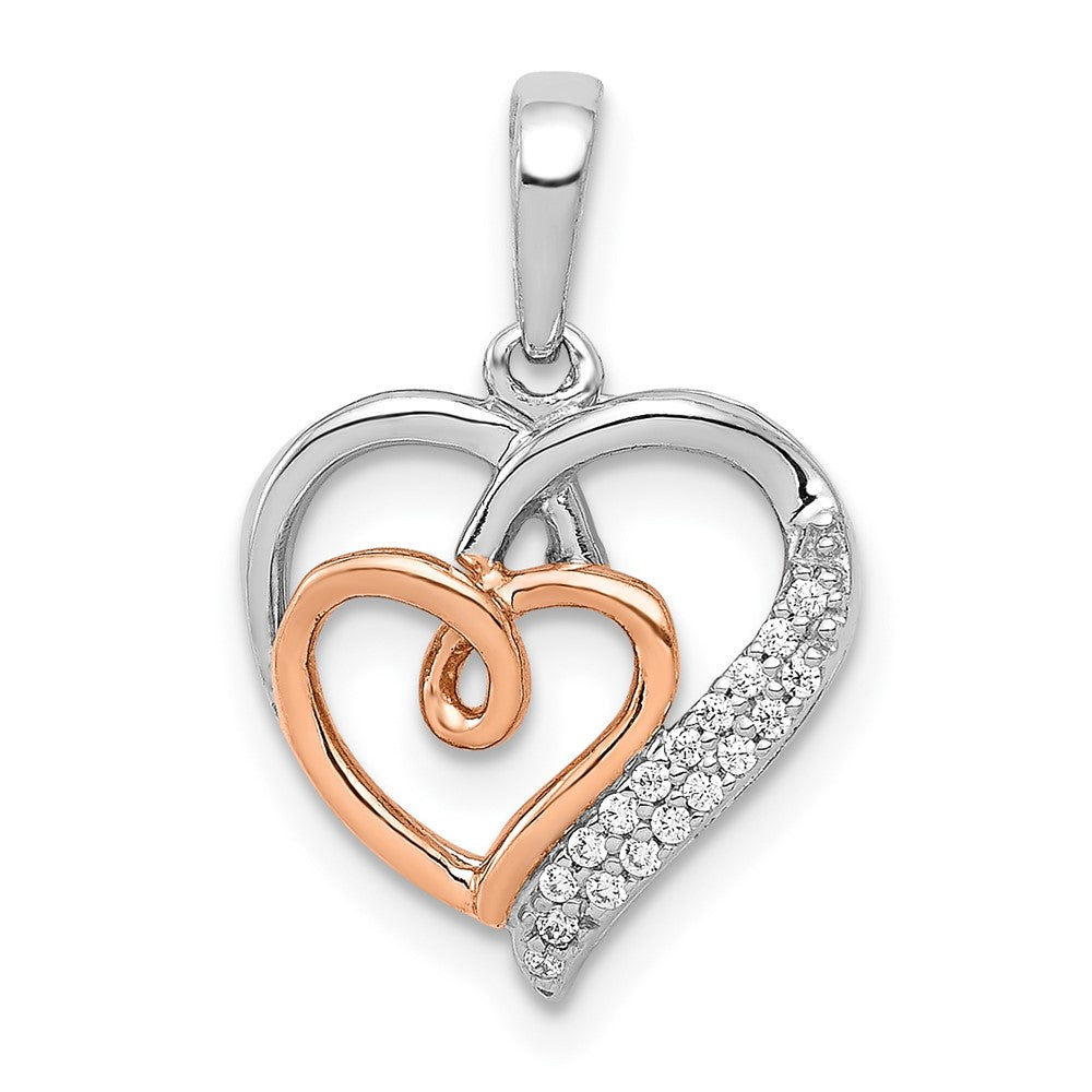 14 Karat Weiß- und Roségold Anhänger mit doppelten Herzen und 0,05 ct. echten Diamanten