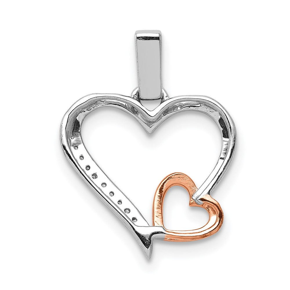 14K Weiß- und Roségold Anhänger mit doppelten Herzen und 0,05 ct. echten Diamanten