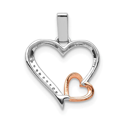 14K Weiß- und Roségold Anhänger mit doppelten Herzen und 0,05 ct. echten Diamanten