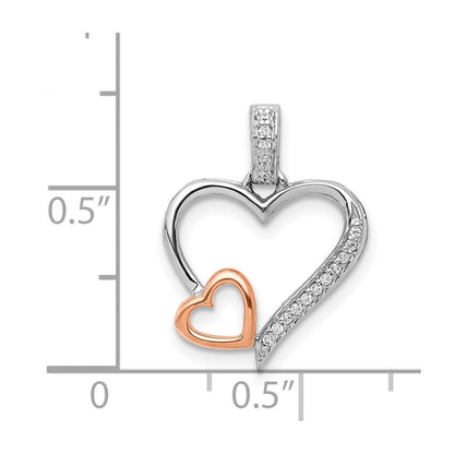 14K Weiß- und Roségold Anhänger mit doppelten Herzen und 0,05 ct. echten Diamanten