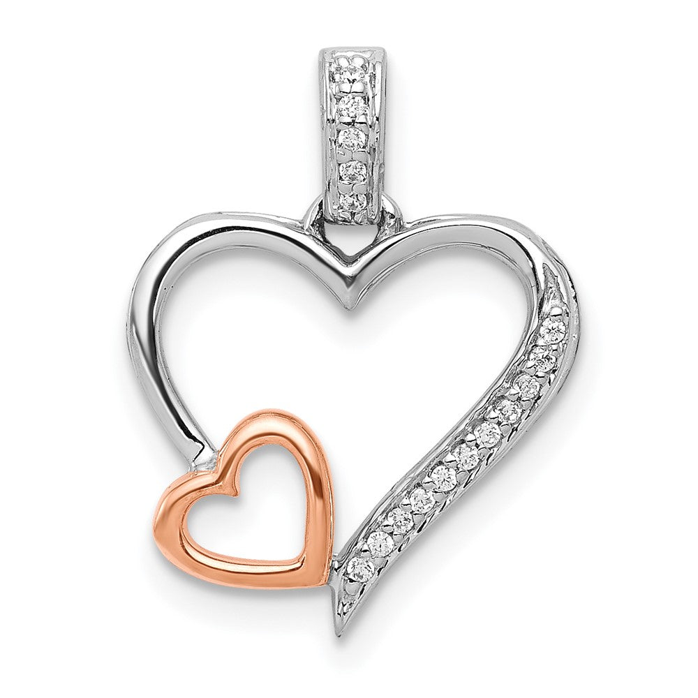 14K Weiß- und Roségold Anhänger mit doppelten Herzen und 0,05 ct. echten Diamanten